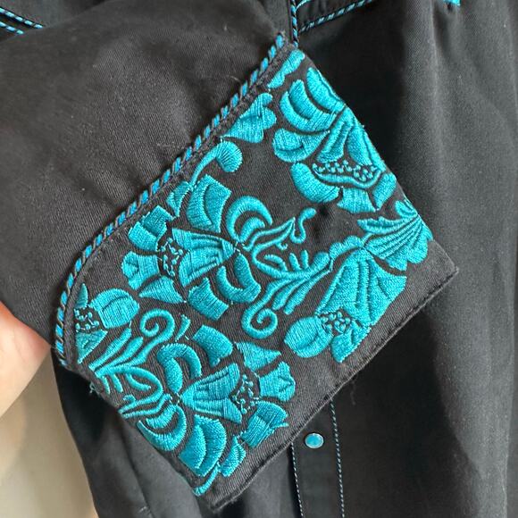 Lansky Bros. Floral Embroidered Rockabilly Western Pearl Snap Cowboy Shirt S - Picture 7 of 11